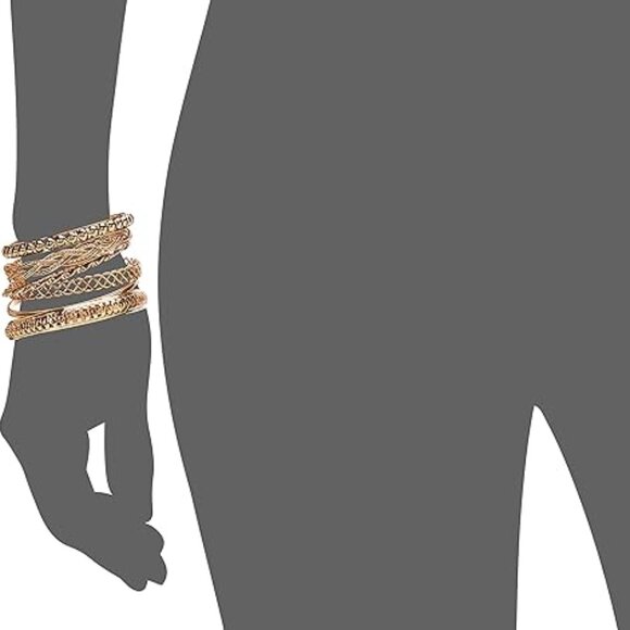 GUESS "Basic" Gold 7 Piece Mixed Bangle Bracelet - Picture 2 of 4